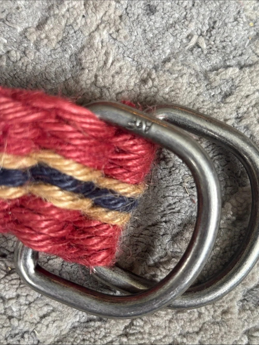 Y2K Abercrombie & Fitch Red Woven D-Ring Belt with Navy and Tan Stripes